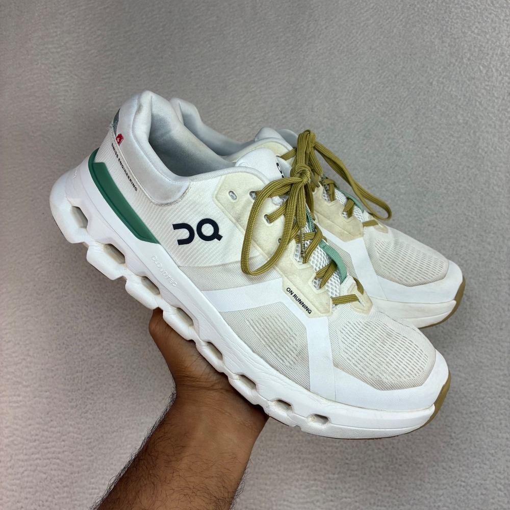 On Cloud Cloudrunner 2 Running Shoes Men 11.5 White Green Athletic Sneaker Walk
